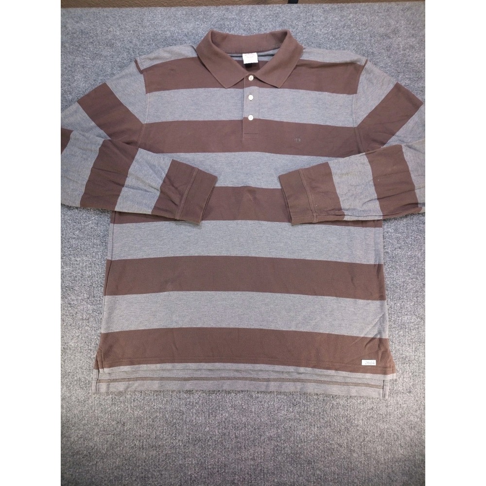 Brooks Brothers Performance Polo Mens XL Rugby Shirt Brown Gray Stripe Long Slee